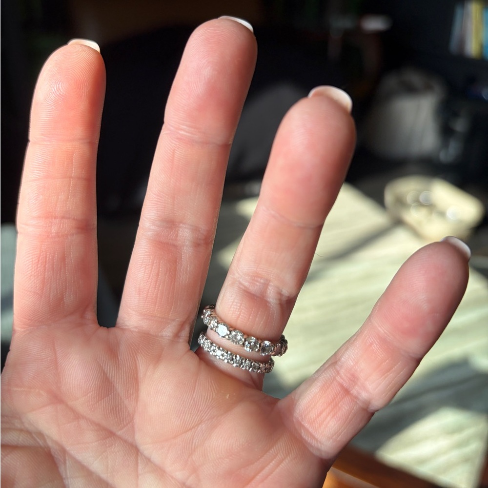 14k White Gold Natural Diamond Eternity Stackable Band Ring 2.2 ctw - Picture 4 of 11